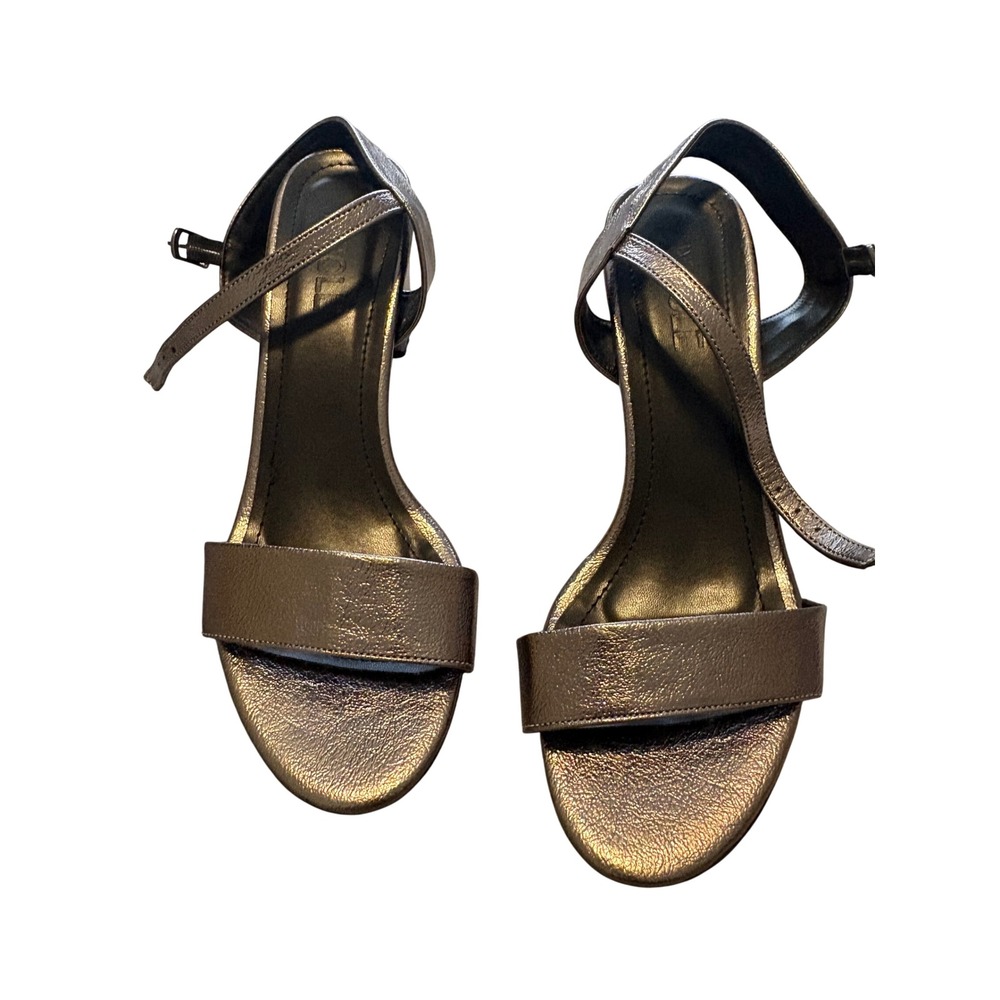 Nicole Metallic Pewter Silver  Block Heel Ankle Strap Sandals Size 40